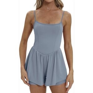 Ekouaer Women's Blue Sleeveless Athletic Lined Shorts Romper Size Small NWT